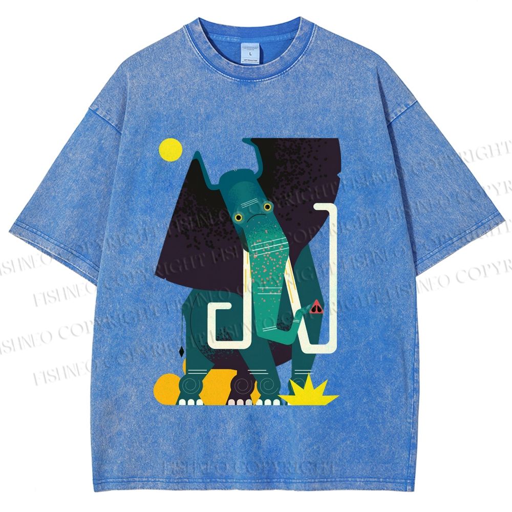 Unisex Elephant Printed Washed Tee