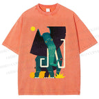 Unisex Elephant Printed Washed Tee