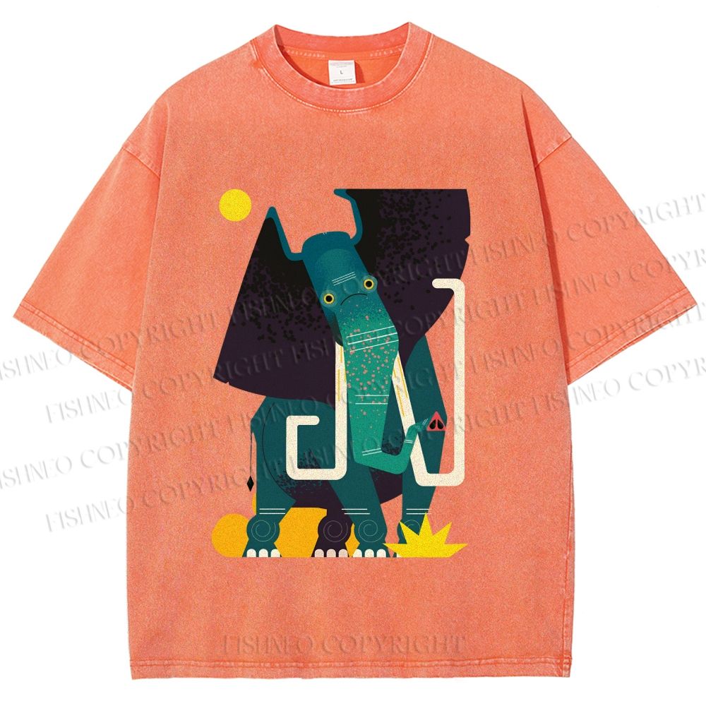 Unisex Elephant Printed Washed Tee