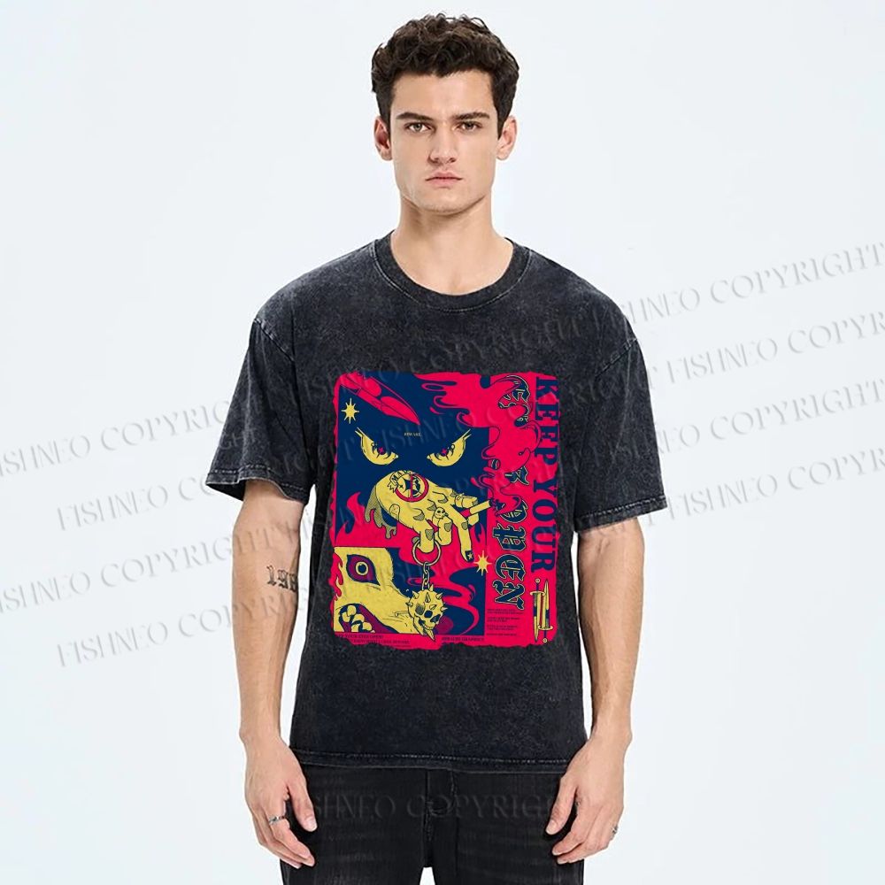 Unisex Keep Your Eyes Open Graffiti Printed Washed Tee