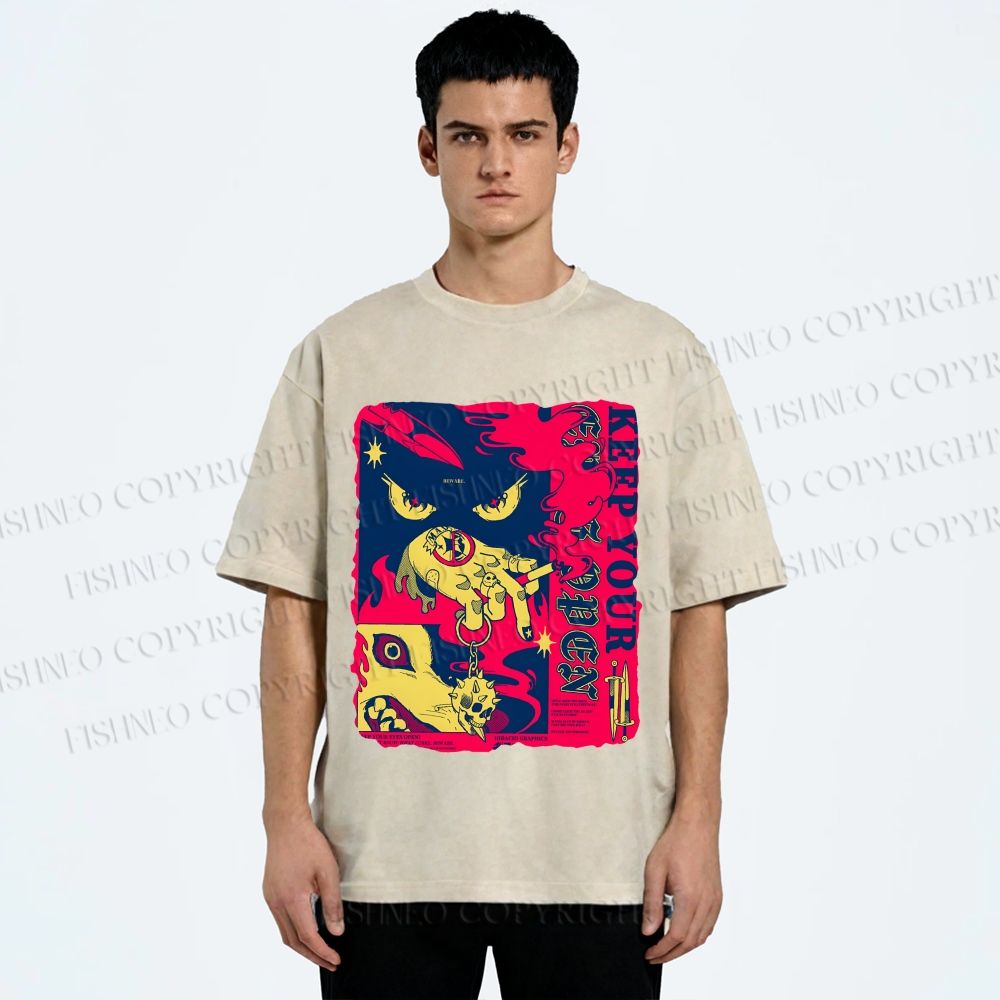 Unisex Keep Your Eyes Open Graffiti Printed Washed Tee