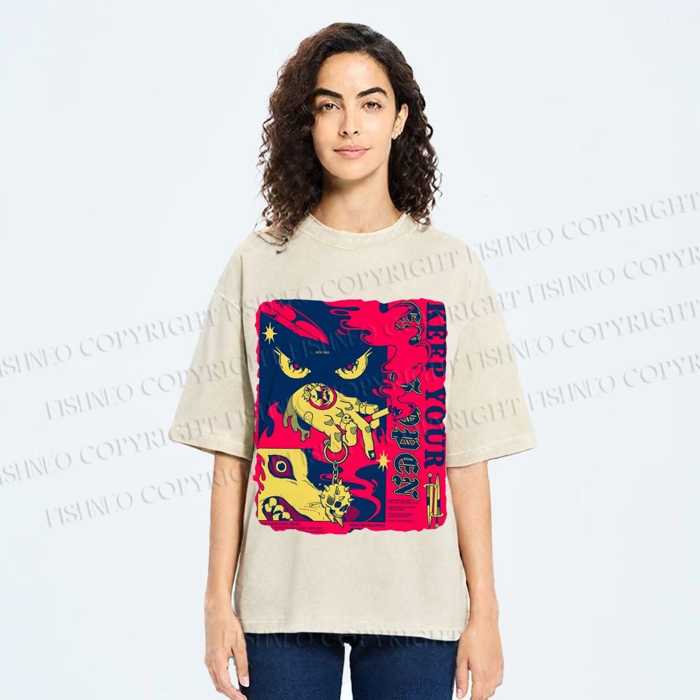 Unisex Keep Your Eyes Open Graffiti Printed Washed Tee