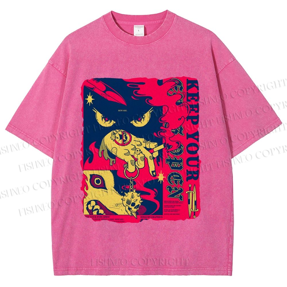 Unisex Keep Your Eyes Open Graffiti Printed Washed Tee