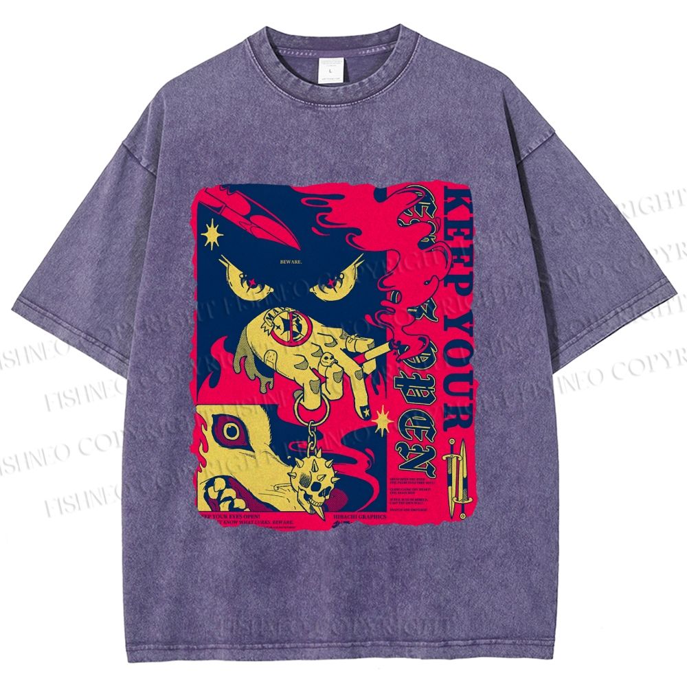 Unisex Keep Your Eyes Open Graffiti Printed Washed Tee