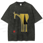 Unisex Yellow Horse Printed Washed Tee