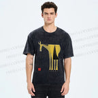 Unisex Yellow Horse Printed Washed Tee