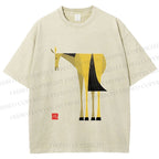 Unisex Yellow Horse Printed Washed Tee