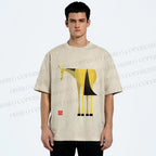 Unisex Yellow Horse Printed Washed Tee