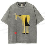 Unisex Yellow Horse Printed Washed Tee