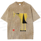 Unisex Yellow Horse Printed Washed Tee