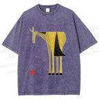 Unisex Yellow Horse Printed Washed Tee