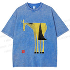 Unisex Yellow Horse Printed Washed Tee