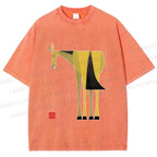 Unisex Yellow Horse Printed Washed Tee