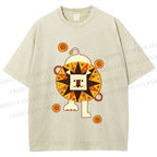 Unisex Cute Lion Printed Washed Tee