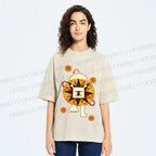 Unisex Cute Lion Printed Washed Tee
