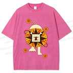 Unisex Cute Lion Printed Washed Tee