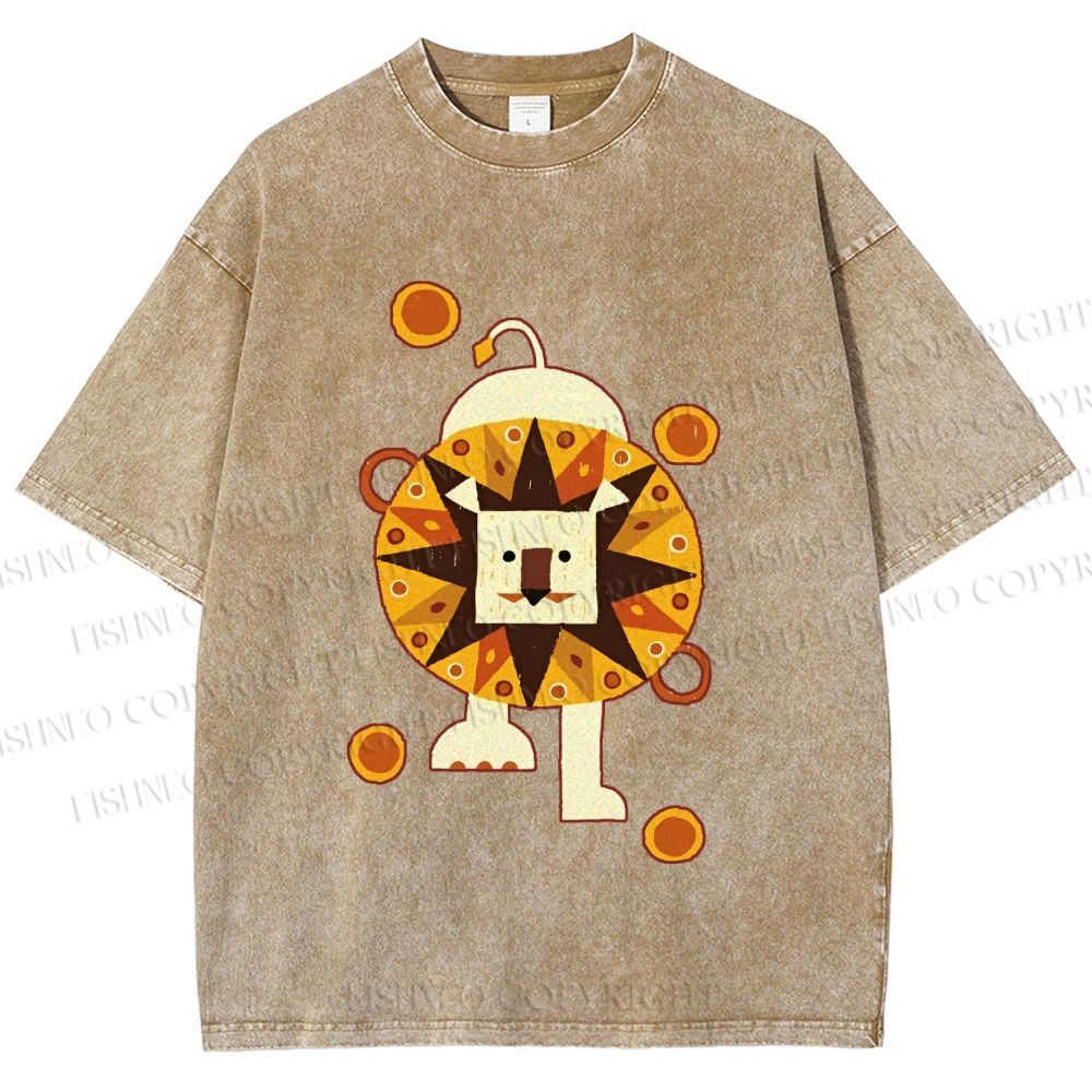 Unisex Cute Lion Printed Washed Tee