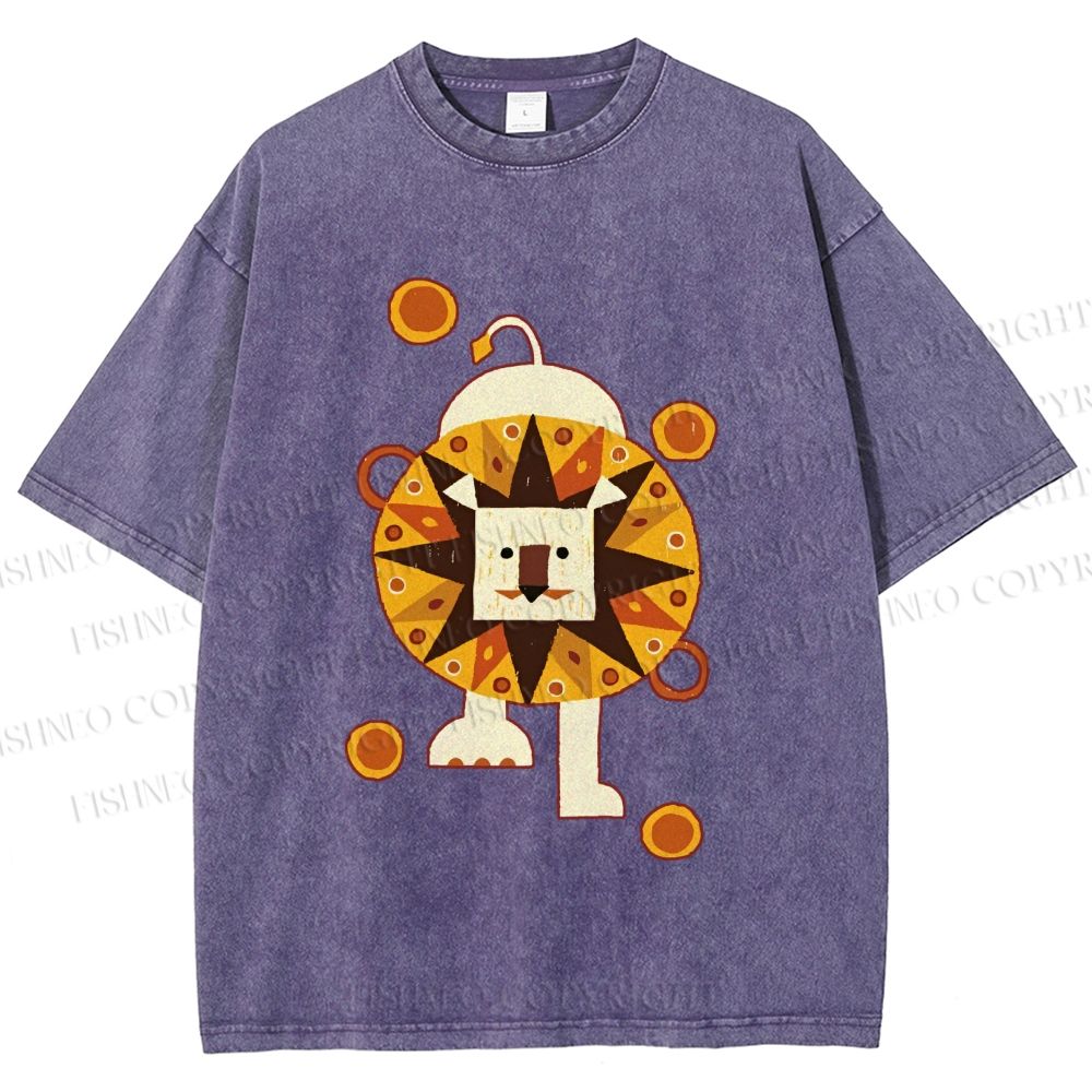 Unisex Cute Lion Printed Washed Tee
