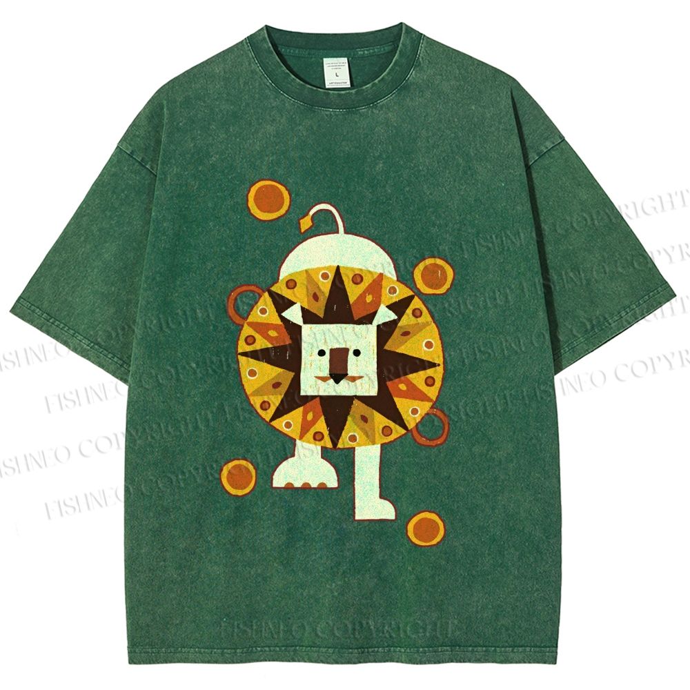Unisex Cute Lion Printed Washed Tee