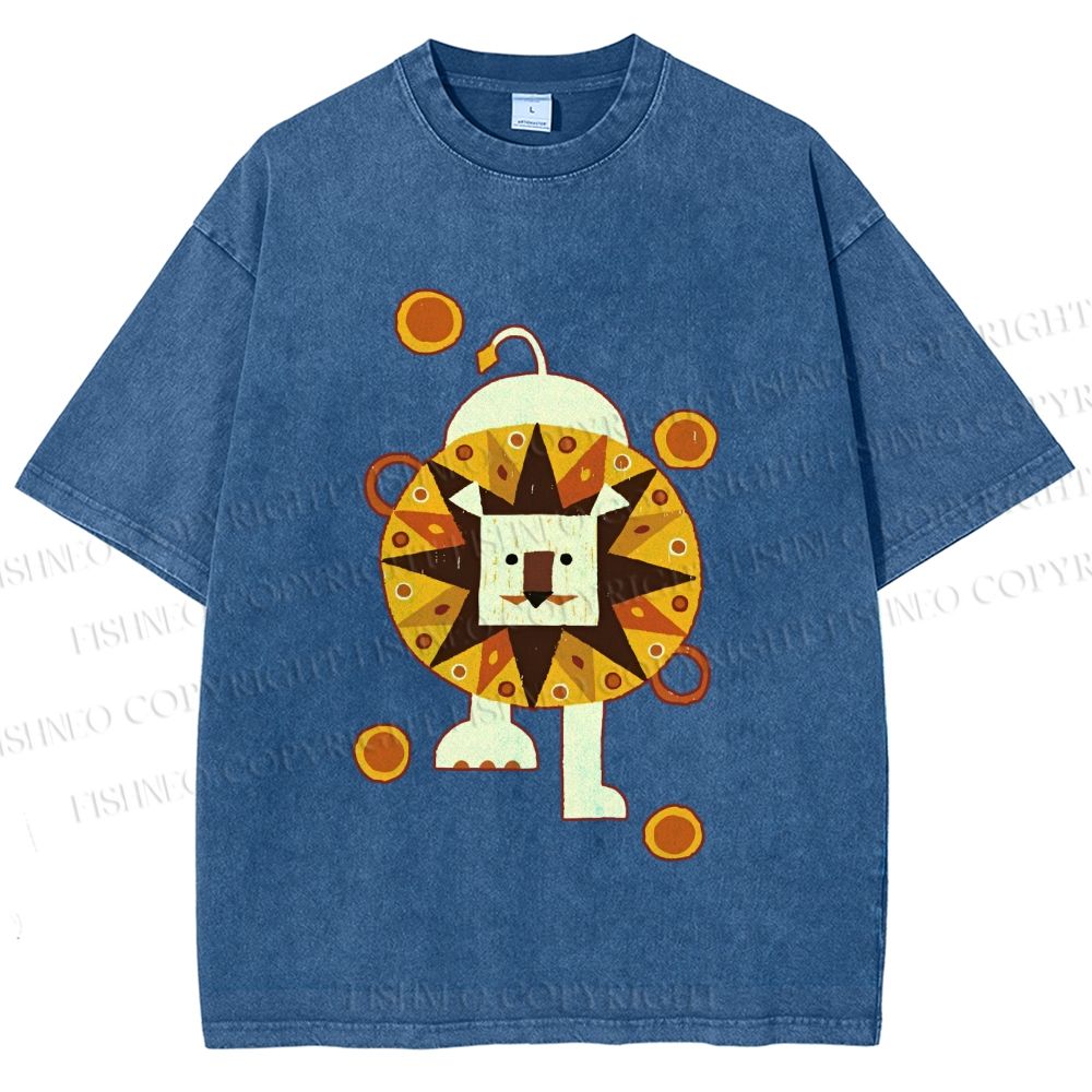 Unisex Cute Lion Printed Washed Tee