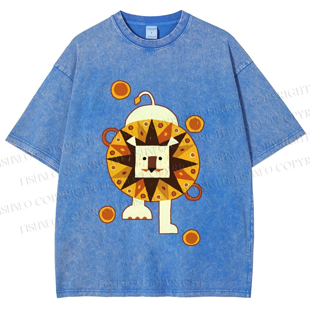 Unisex Cute Lion Printed Washed Tee