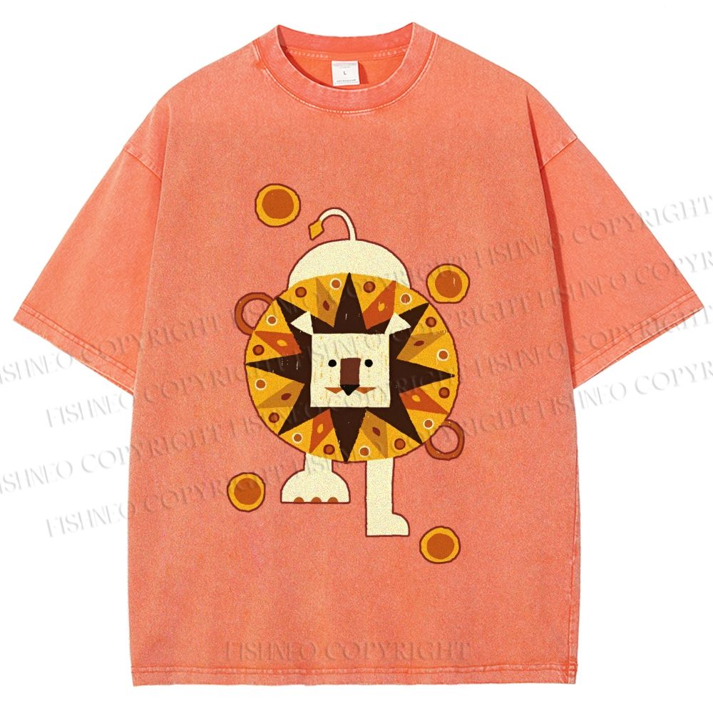 Unisex Cute Lion Printed Washed Tee