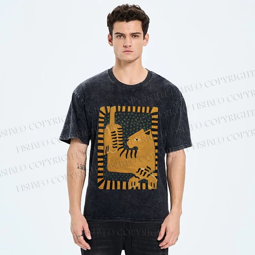 Unisex Panther in Square Printed Washed Tee