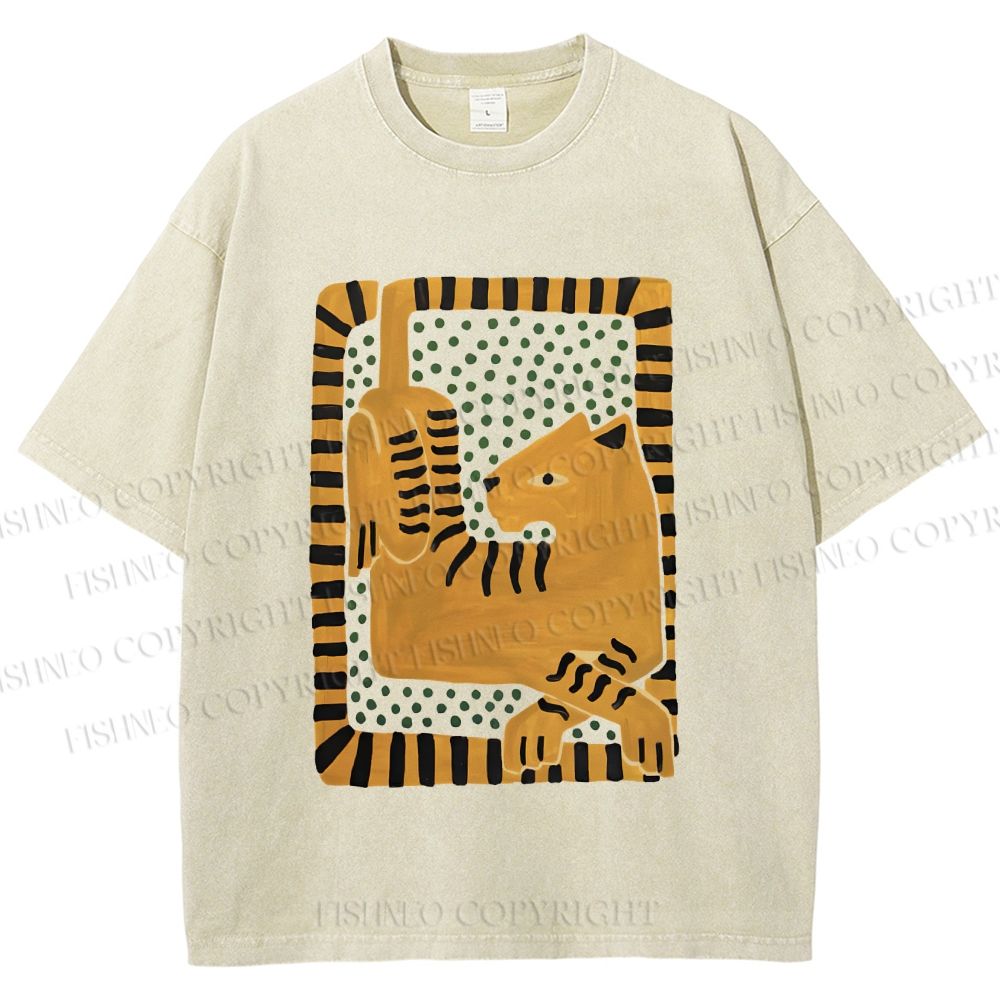 Unisex Panther in Square Printed Washed Tee