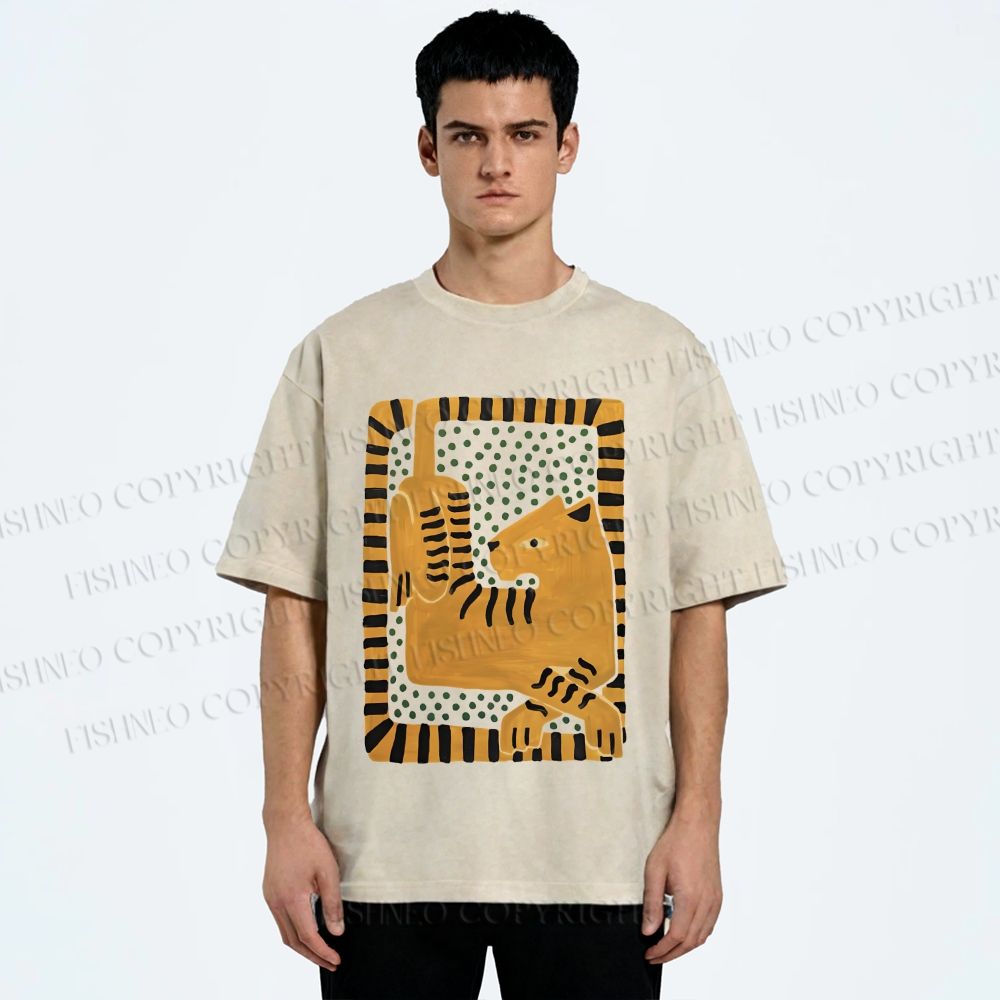 Unisex Panther in Square Printed Washed Tee