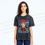 Unisex Samurai Frog Printed Washed Tee