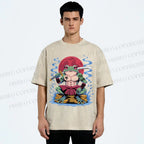 Unisex Samurai Frog Printed Washed Tee