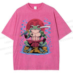 Unisex Samurai Frog Printed Washed Tee