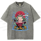 Unisex Samurai Frog Printed Washed Tee