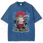 Unisex Samurai Frog Printed Washed Tee