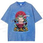 Unisex Samurai Frog Printed Washed Tee