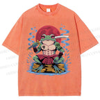 Unisex Samurai Frog Printed Washed Tee