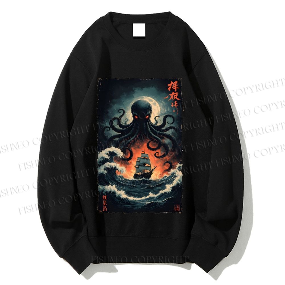 Unisex Kraken Octopus Sailboat Printed Sweatshirt