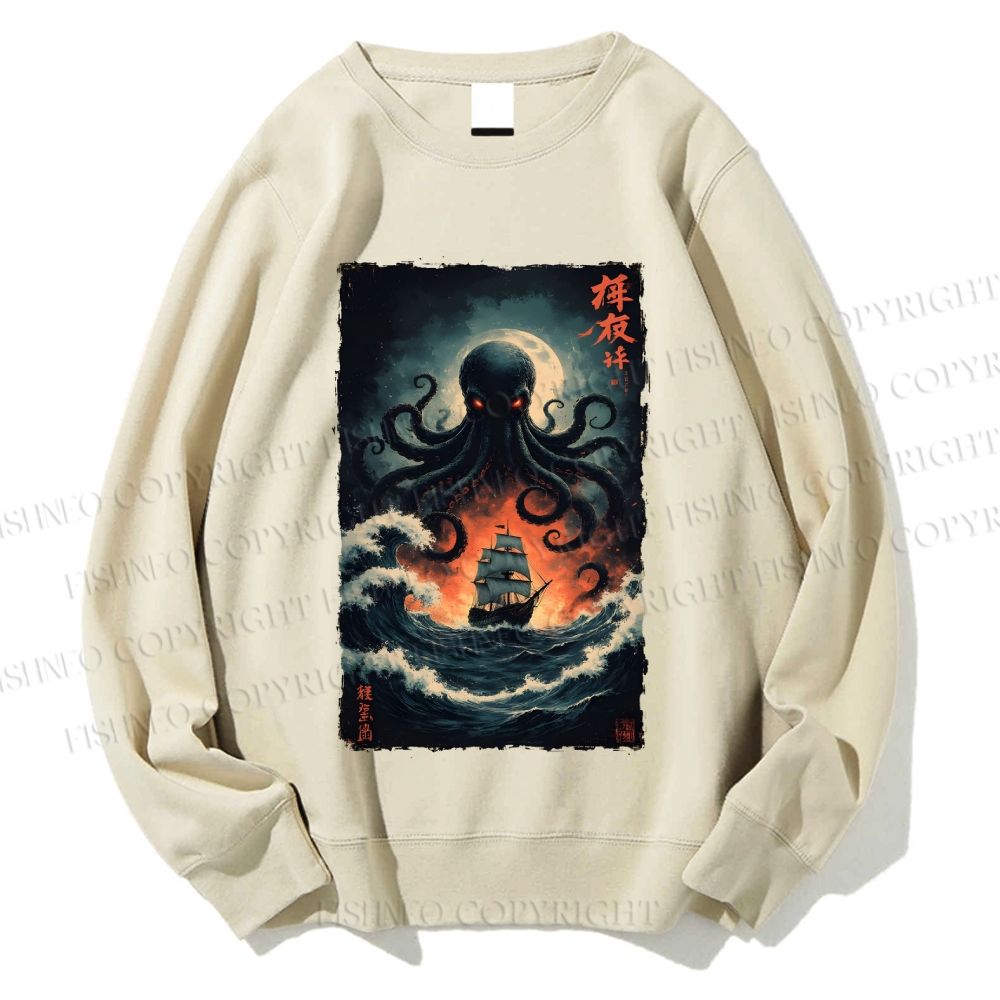 Unisex Kraken Octopus Sailboat Printed Sweatshirt