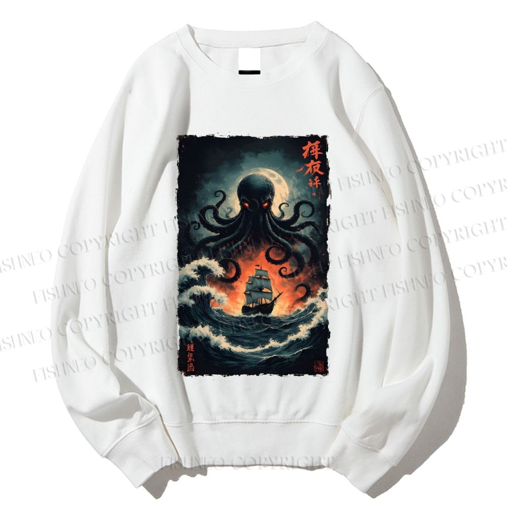 Unisex Kraken Octopus Sailboat Printed Sweatshirt