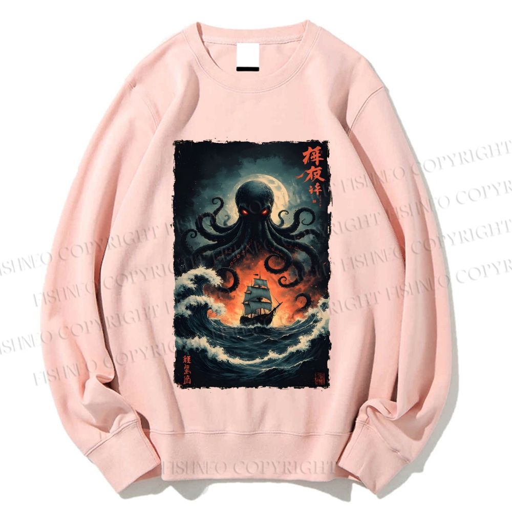 Unisex Kraken Octopus Sailboat Printed Sweatshirt