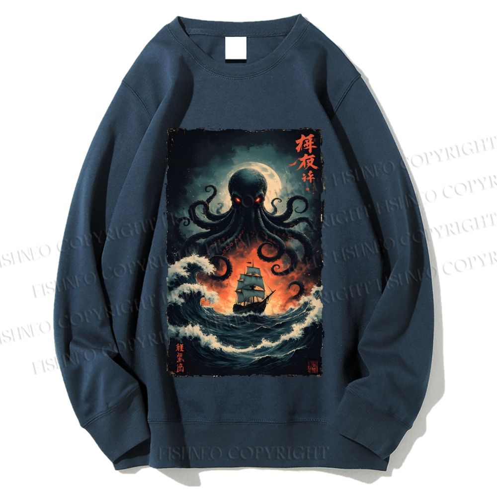 Unisex Kraken Octopus Sailboat Printed Sweatshirt