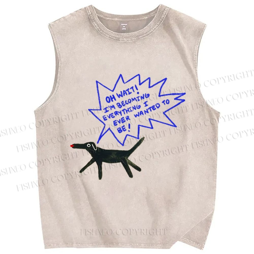 Unisex Oh Wait Dog Printed Washed Tank Top
