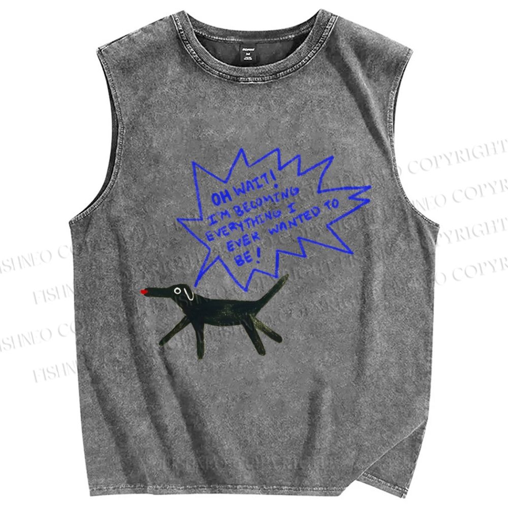 Unisex Oh Wait Dog Printed Washed Tank Top