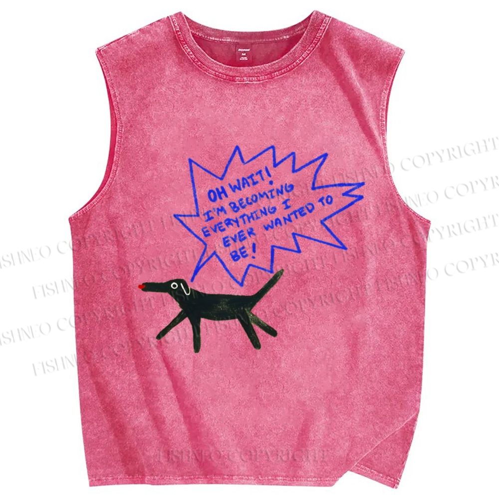 Unisex Oh Wait Dog Printed Washed Tank Top