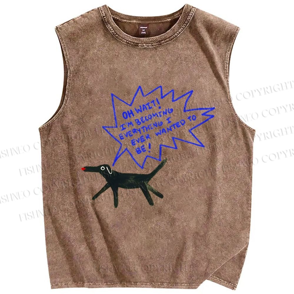 Unisex Oh Wait Dog Printed Washed Tank Top