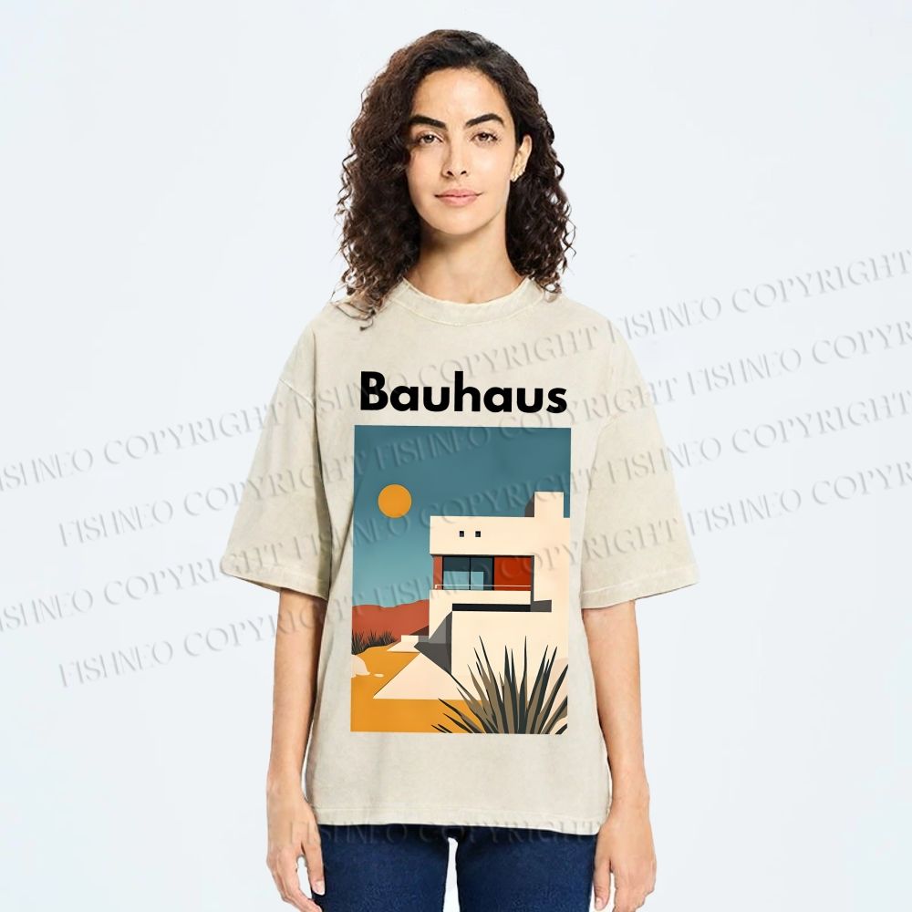 Unisex Bauhaus Architecture Printed Washed Tee