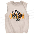 Unisex Osaka Tiger Printed Washed Tank Top