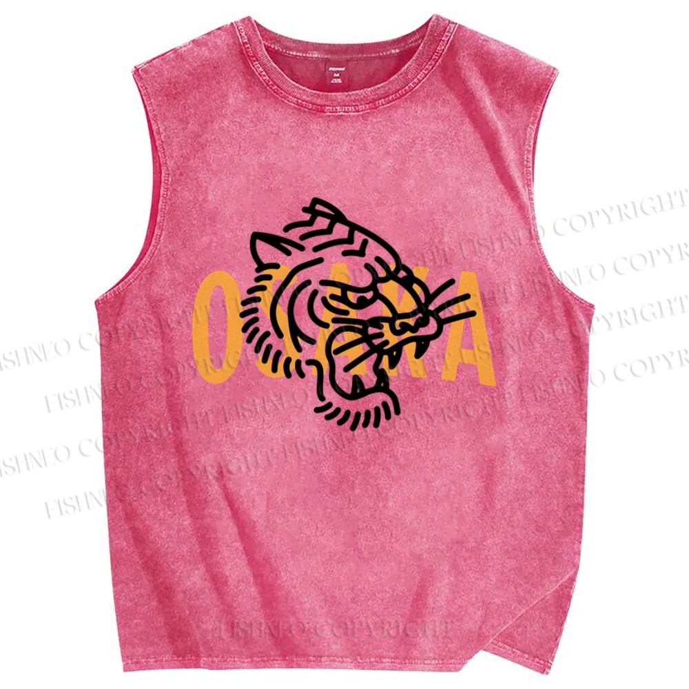 Unisex Osaka Tiger Printed Washed Tank Top
