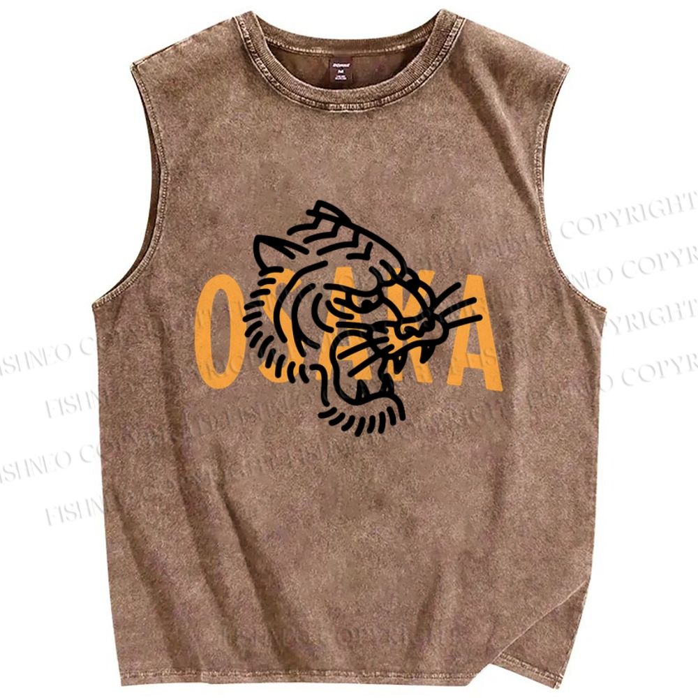 Unisex Osaka Tiger Printed Washed Tank Top