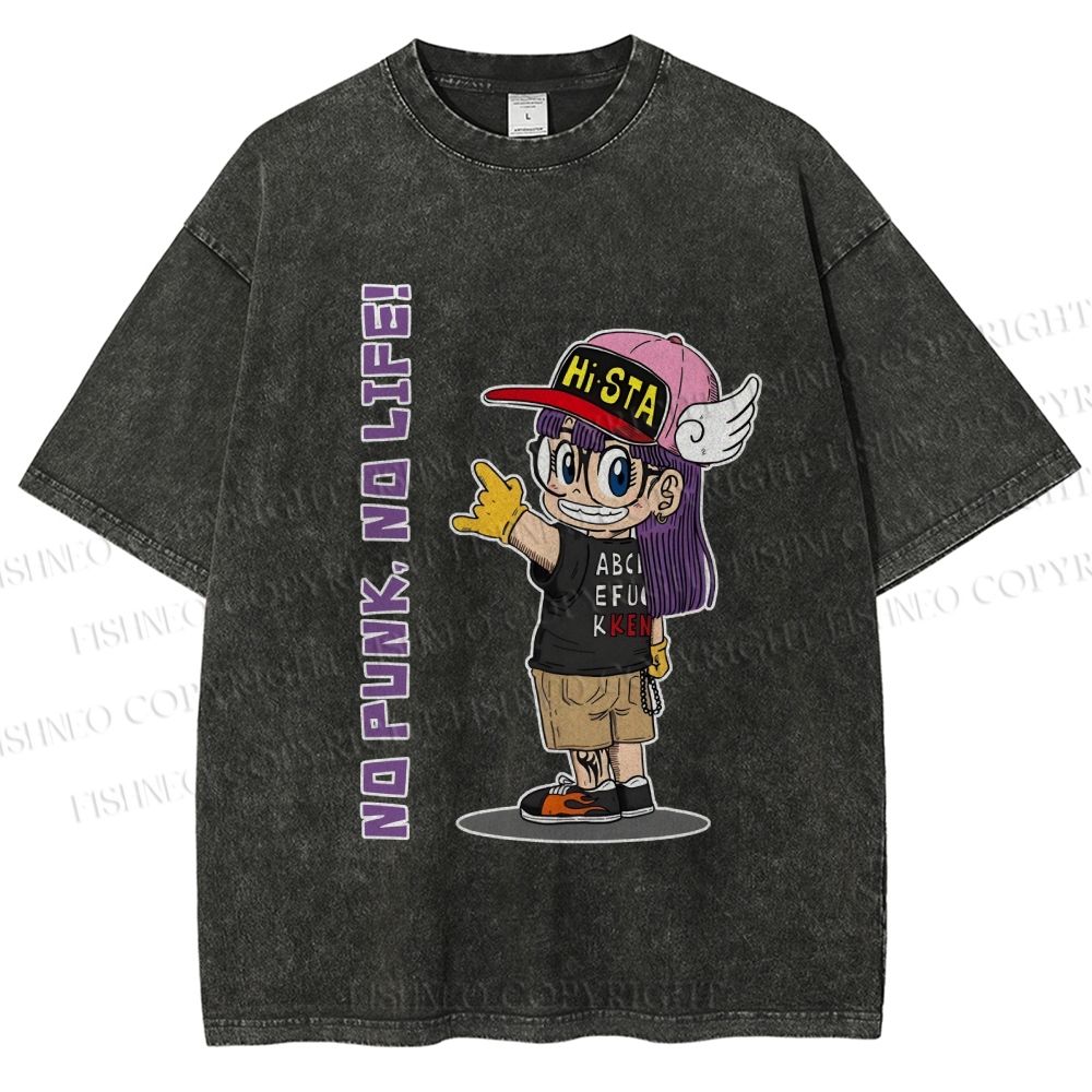 Unisex Arale Norimaki No Punk No Life Printed Washed Tee